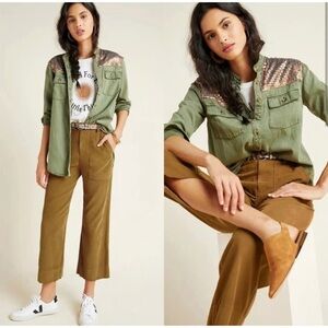 Anthropologie Olive Green Textured Top